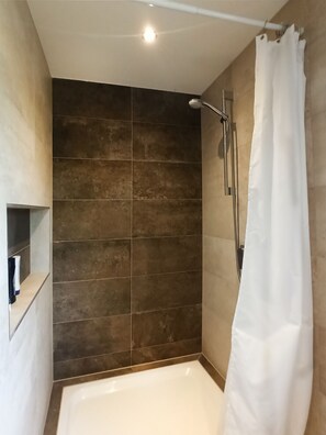 Ducha, secador de pelo, toallas, papel higiénico