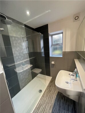 Bathtub, hair dryer, towels, soap