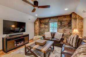 TV, fireplace, foosball, table tennis