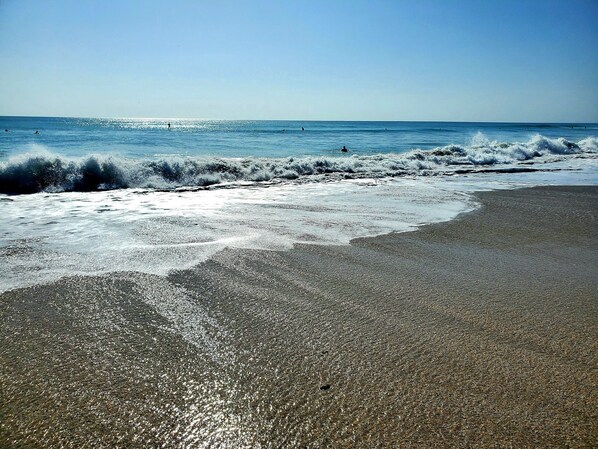 Plage à proximité, chaises longues, serviettes de plage