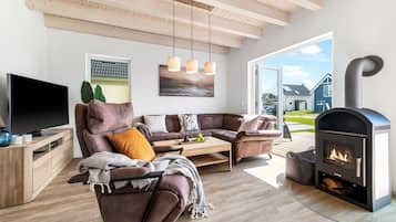 Fernseher, Kamin, Tischtennisplatte, Videothek