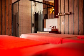 Behandlingsrum til par, sauna, boblebad, dampbad, hot stone-massage