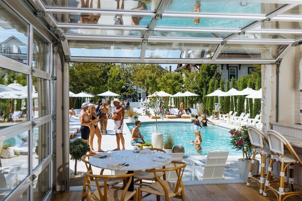 Seasonal outdoor pool, open 10:00 AM to 5:00 PM, pool umbrellas - The St Laurent Social Club & Guest Rooms (Asbury Park)