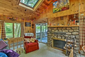 Flat-screen TV, fireplace - Waterfront Escape w/ Kayak, Paddle Boards, & Sauna (Casco)