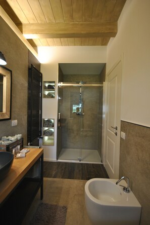 Dusche, Haartrockner, Bidet, Handtücher