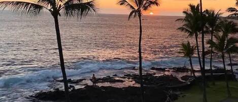 On the beach, sun loungers, beach towels