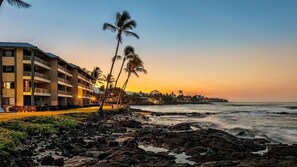 On the beach, sun loungers, beach towels