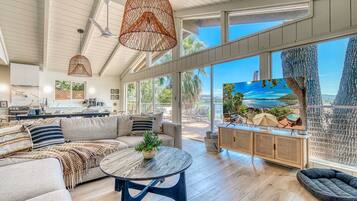 TV connectée, cheminée, livres