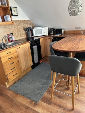 Fridge, microwave, oven, stovetop - Cosy studio Flat in the Friendly and Scenic Lochside village of Dalavich, Argyll (Dalavich, Taynuilt)