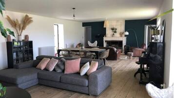 TV, fireplace, foosball, table tennis