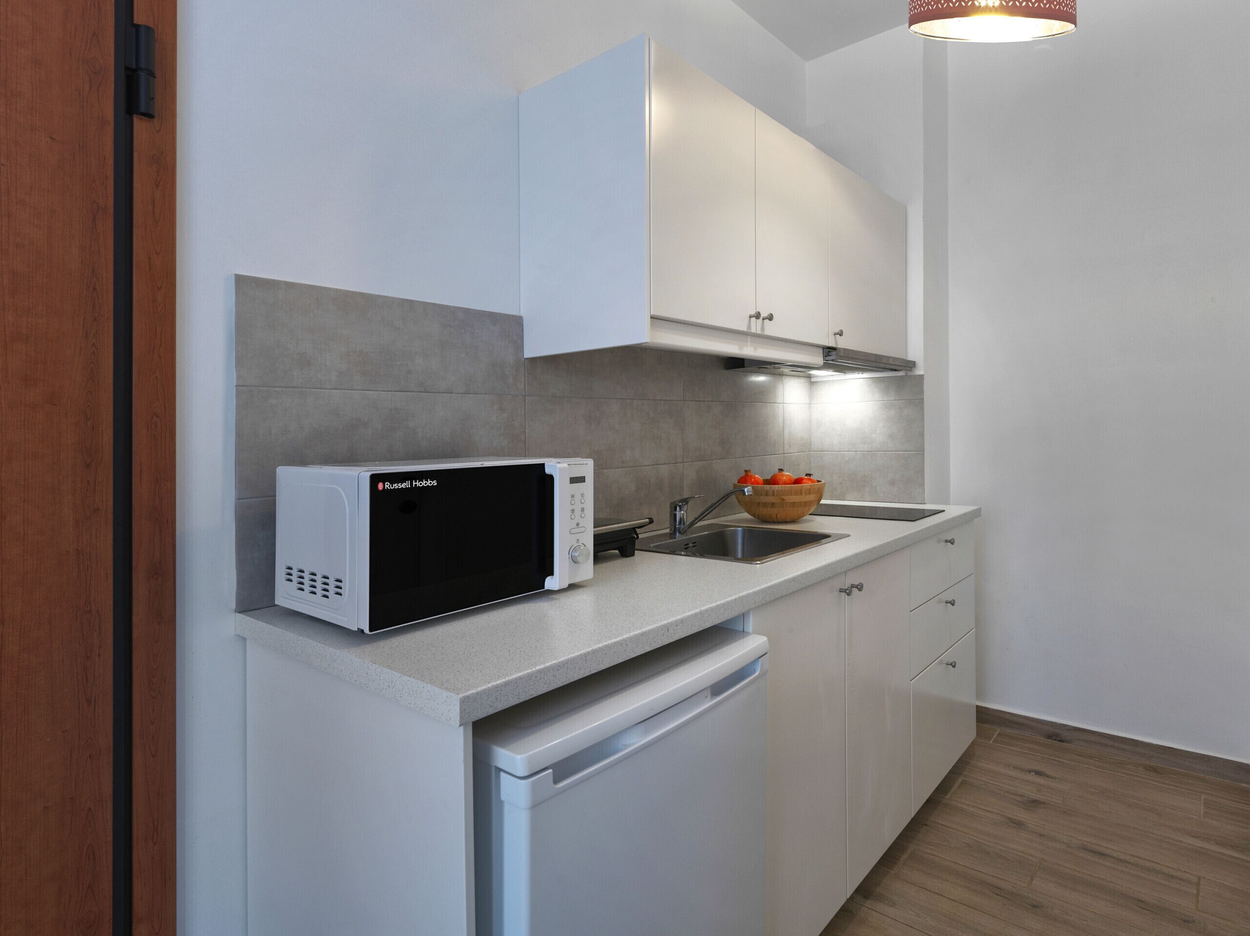 Fridge, microwave, coffee/tea maker, electric kettle