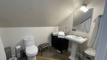 Combined shower/tub, jetted tub, hair dryer, towels