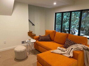 Smart TV, fireplace, stereo