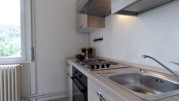 Fridge, oven, stovetop, coffee/tea maker