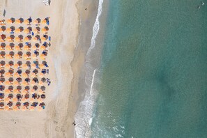 Beach nearby, sun loungers, beach towels