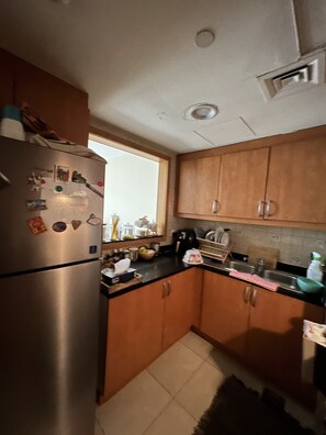 Fridge, oven, stovetop, electric kettle
