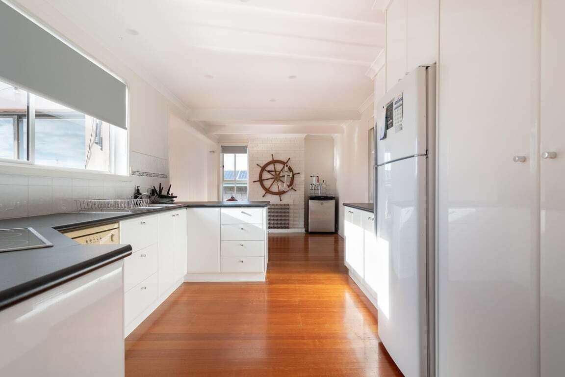 Fridge, coffee/tea maker, high chair, dining tables