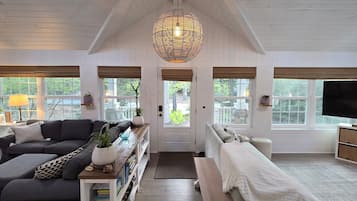 TV connectée, cheminée, livres, imprimantes