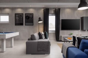 TV, fireplace, DVD player, books