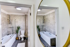 House | Bathroom | Combined shower/tub, deep soaking tub, towels - Beautiful 4 Bed House, 3 Minutes to Sea, Sleeps 8 (Hove)