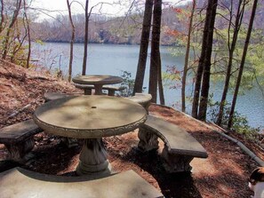 Outdoor dining - Dream Chaser Chalet at Nantahala Lake- Kayak/Dock/Firepit/Game Room/Movie Room (Topton)