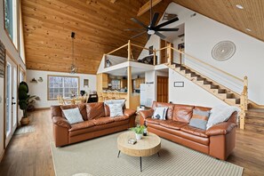 Smart TV, fireplace, video games, DVD player