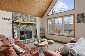 Smart TV, fireplace, video games, DVD player