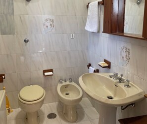 Suihkun ja ammeen yhdistelmä, hiustenkuivaaja, bidee, pyyhkeet