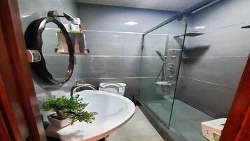 Douche, baignoire Ă  jets, serviettes fournies, savon