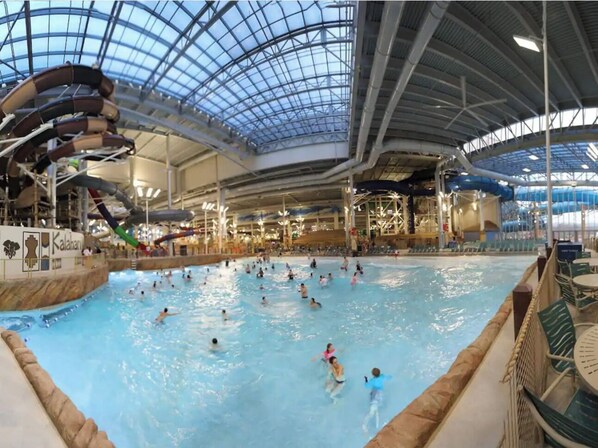 Swimmers can enjoy a spacious pool area with multiple lanes.