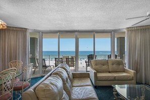 Living area - Stay at Long Beach Resort Tower 3-203: Oceanfront 2BR condo in Panama City Beach for 8 guests. (Panama City Beach)