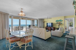 Living area - Stay at Long Beach Resort Tower 3-203: Oceanfront 2BR condo in Panama City Beach for 8 guests. (Panama City Beach)