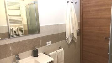 Shower, hair dryer, bidet, towels