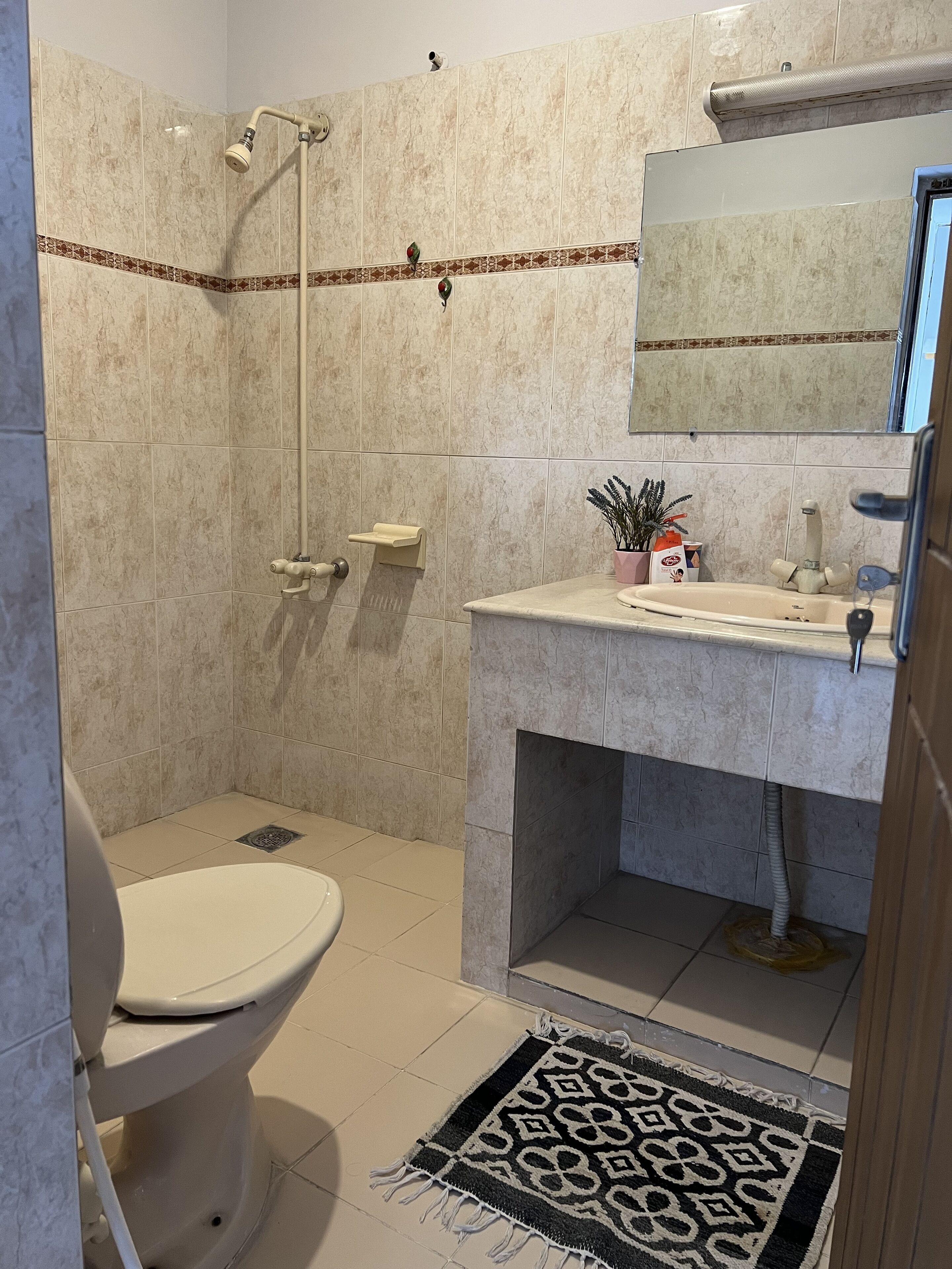 Doccia, asciugamani, sapone, shampoo