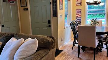 Smart TV, DVD player, books, video library
