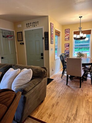 Smart TV, DVD player, books, video library
