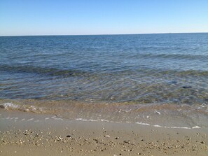 En la playa y camastros 