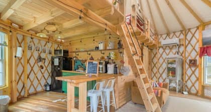 Magical Riverside Yurt, hot tub & the BRPW, pet friendly near Floyd, Va