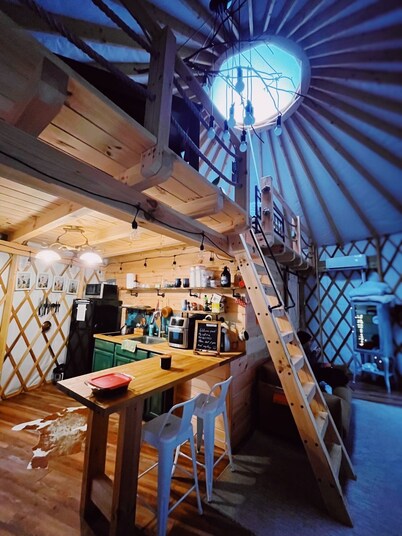 Magical Riverside Yurt, hot tub & the BRPW, pet friendly near Floyd, Va