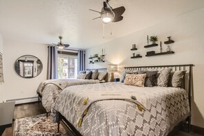 2 bedrooms, desk, iron/ironing board, travel crib