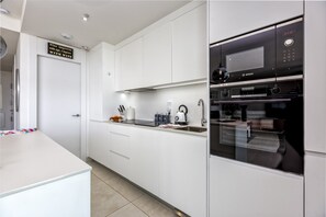 Fridge, microwave, oven, dishwasher