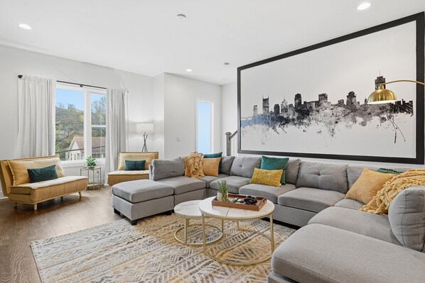 Smart TV, fireplace, foosball, table tennis