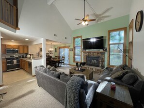 Smart TV, fireplace, video games, foosball