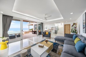 Luxury Villa, 3 Bedrooms | Living area | 65-inch TV with cable channels - Villa the wave (Koh Samui)