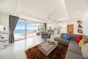 Luxury Villa, 3 Bedrooms | Living area | 65-inch TV with cable channels - Villa the wave (Koh Samui)