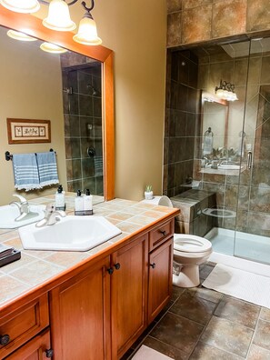 Combinazione doccia/vasca, asciugacapelli, asciugamani, sapone