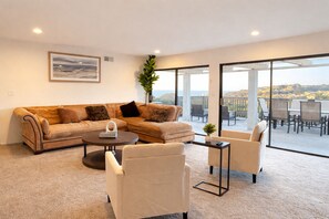 Smart TV, fireplace, foosball, table tennis