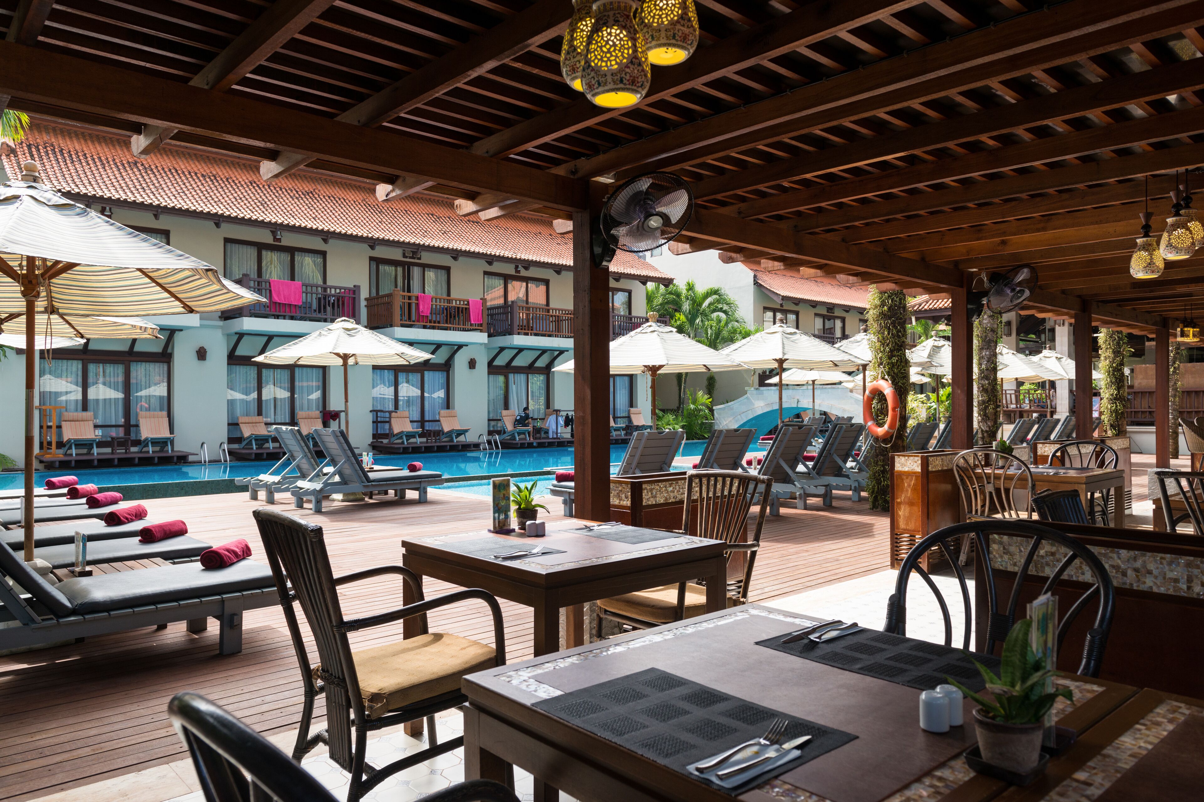 2 outdoor pools, pool umbrellas, pool loungers