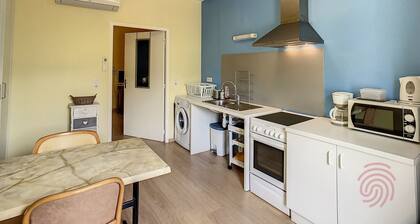 Charmant F2 climatisé avec terrasse, proche Thermes, parking privé, animaux acceptés