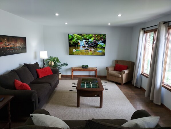 Smart TV, DVD player, foosball